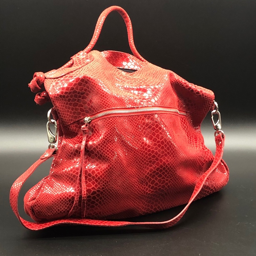 Pietro Alessandro Italian Leather Satchel Bag: Red